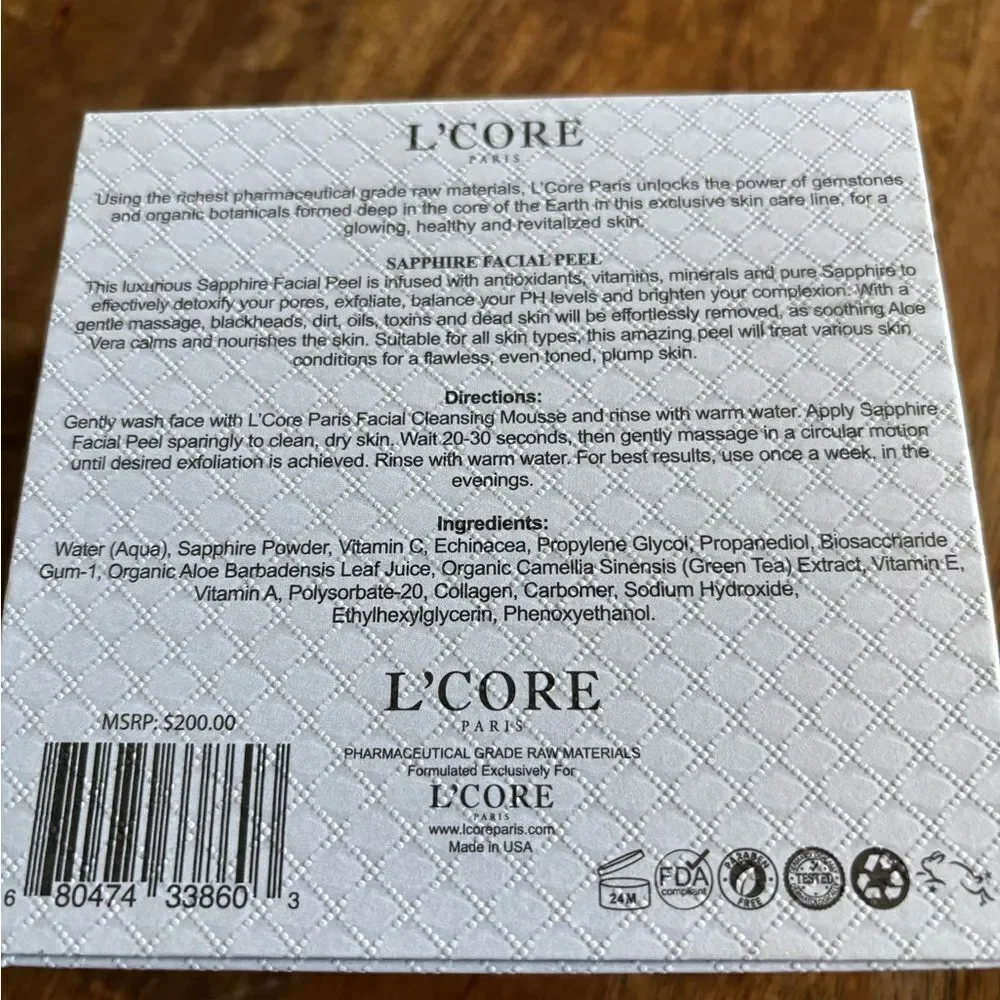 L’Core Paris Sapphire Facial Peel with organic extracts 1.7 oz